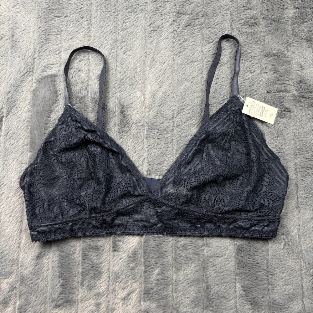 Haven Well Within Navy Blue Floral Lace Triangle Bralette XL 213740004